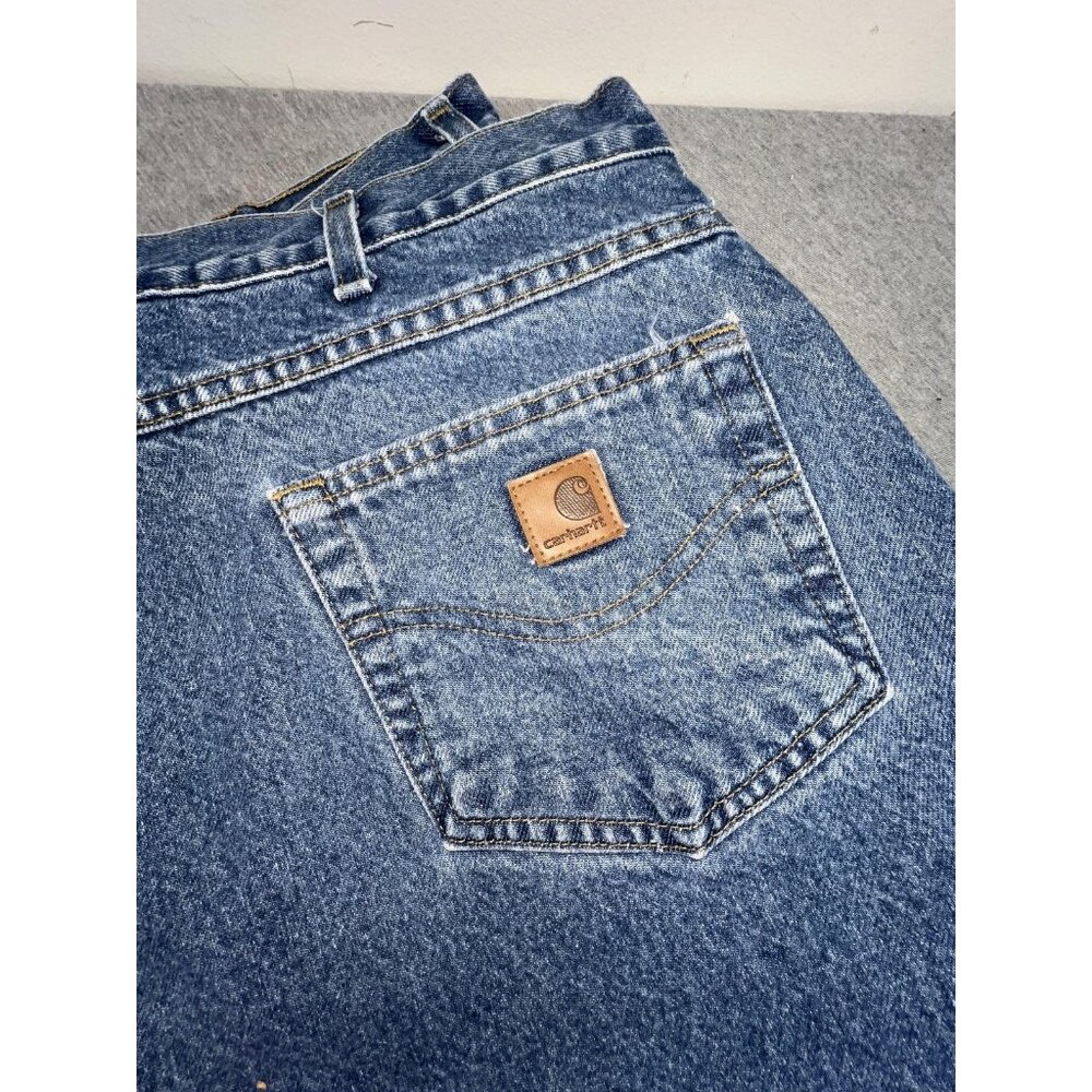 Carhartt Jeans Mens 46x30 Blue Fleece Lined Relaxed Fit Straight Workwear Denim - Picture 3 of 12